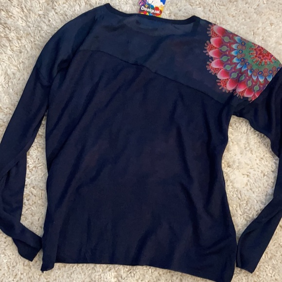 New! Desigual Beautiful navy with chiffon panel knit blouse s - Picture 14 of 14